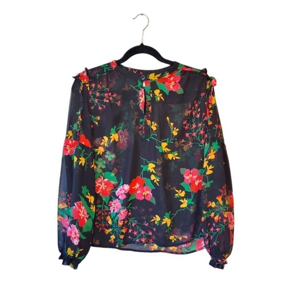 Cabi Black Floral Sheer Ruffle Blouse - Picture 1 of 5